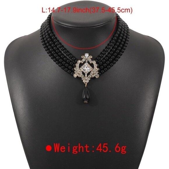 KummerSaprk Black Pearl Choker Necklace for Women, Layered Beaded Custom Jewelry - Picture 2 of 7